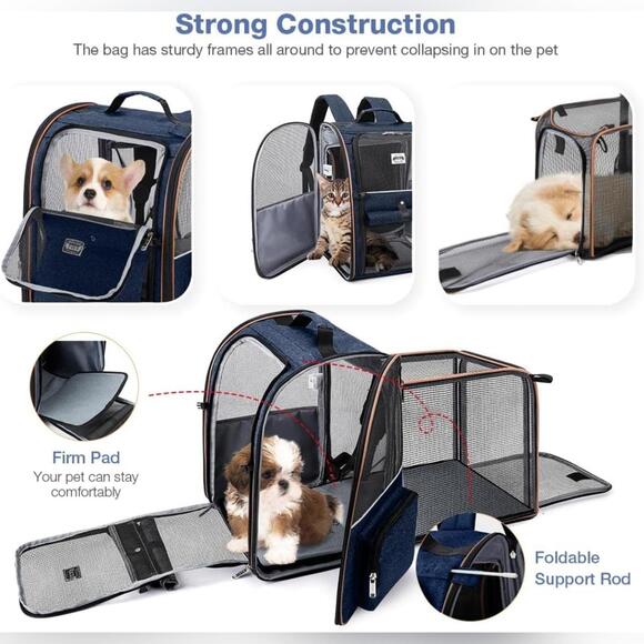NWT Lekebobor Expandable Pet Carrier Backpack for Pets Up to 18 lbs, Blue - Picture 3 of 8